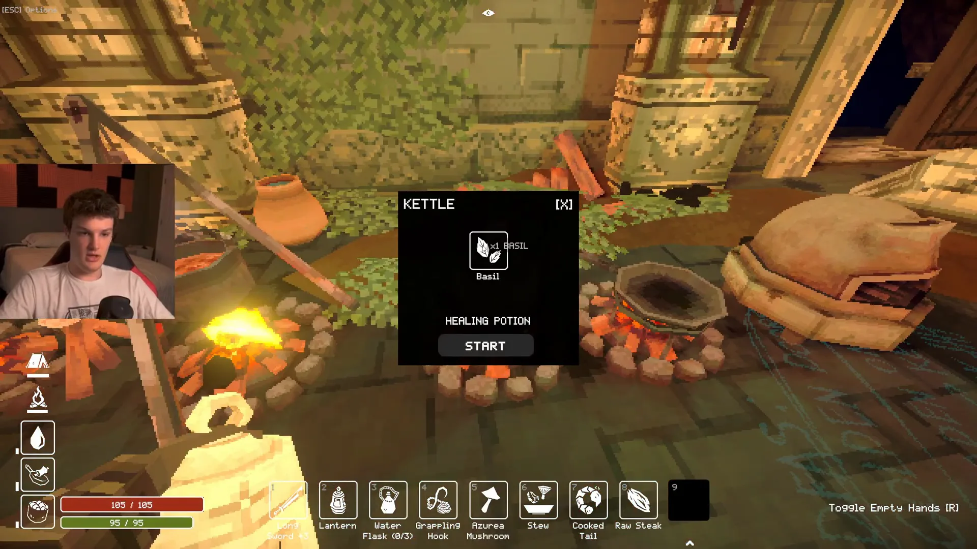 The Kettle menu displays Basil and Healing Potion.