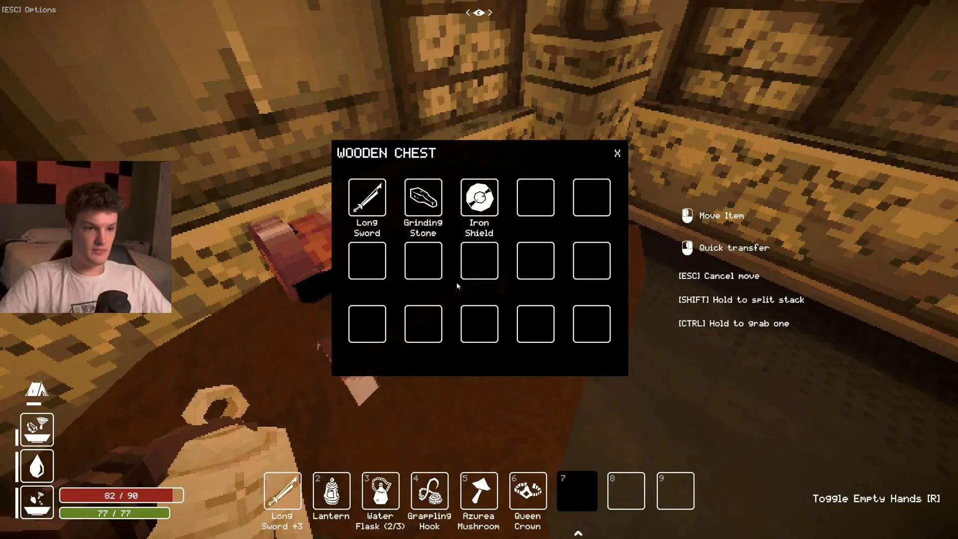 An Iron Shield in a wooden chest in Deep Dish Dungeon.